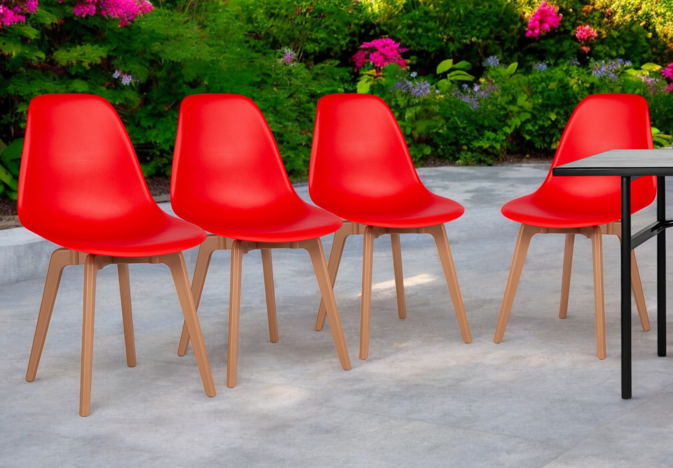HomeRoots Set of Four 21" Red Heavy Duty Plastic Outdoor Dining Chairs